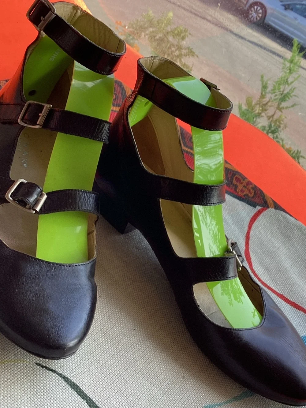 Jonak Paris Black Leather Cutout Mary Jane flats